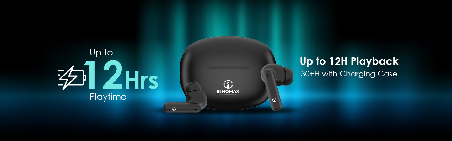 Innomax Earbuds – 12H Non-Stop Playtime, 30+H with Charging Case: Power Meets Performance