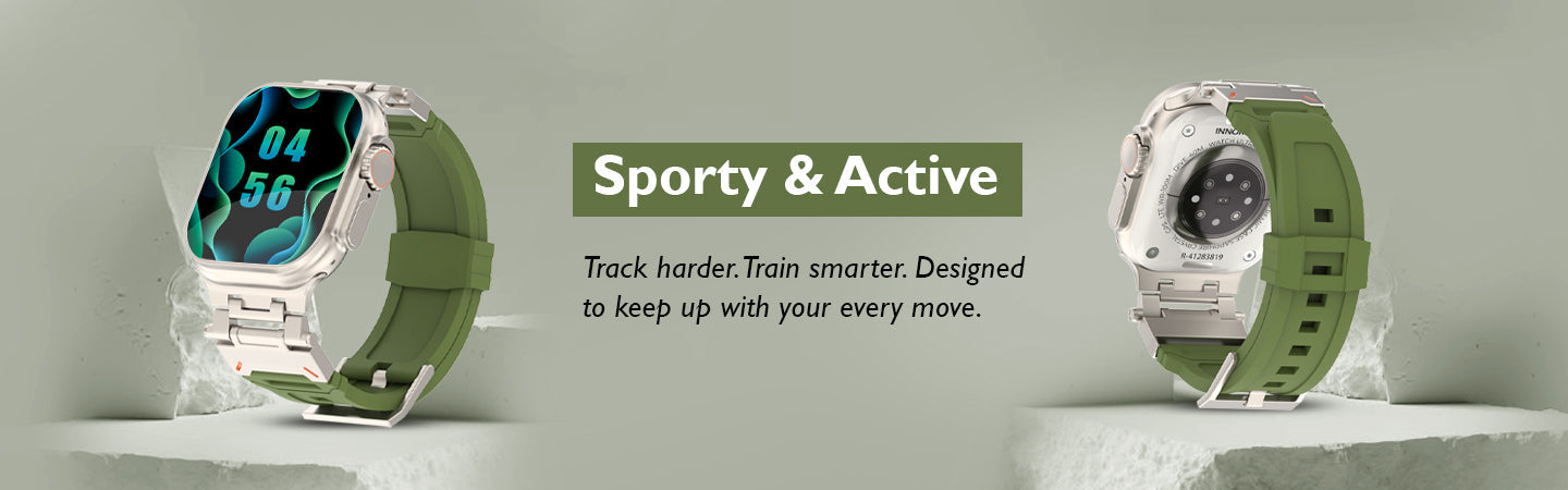 The Ultimate Smartwatch for Men: Stylish Green Strap with Half-Metal Body