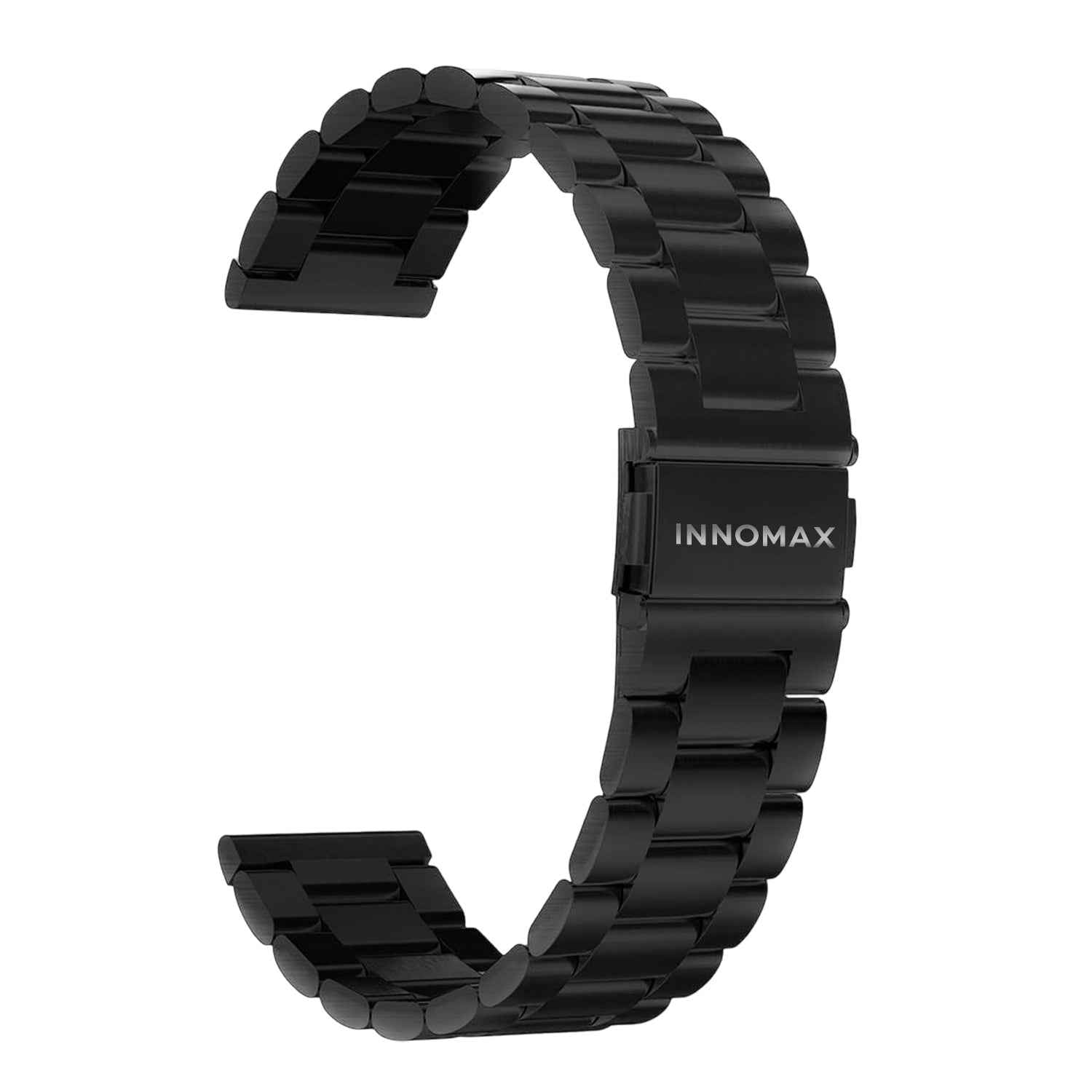 Innomax Premium Stainless Steel Strap 22mm – Black Metal Link Bracelet Compatible with Innomax Horizon / Carbonn Smartwatches / Universal 22mm Watches