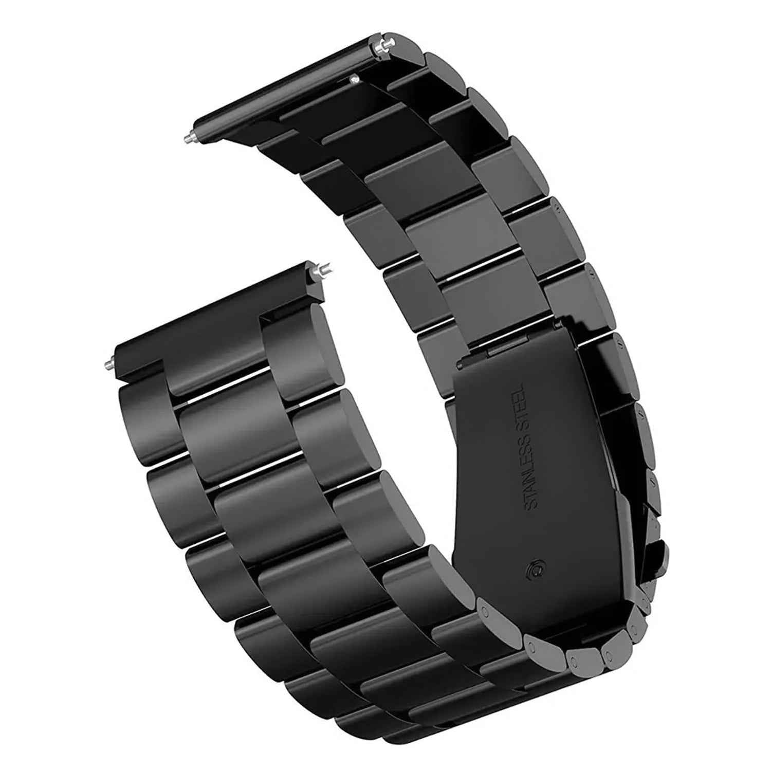 Innomax Premium Stainless Steel Strap 22mm – Black Metal Link Bracelet Compatible with Innomax Horizon / Carbonn Smartwatches / Universal 22mm Watches